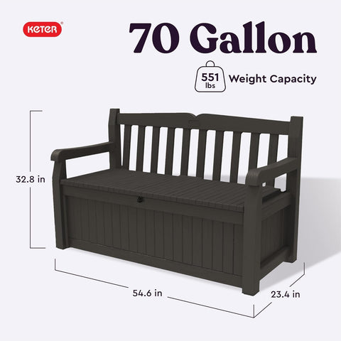 70 Gallon Outdoor Storage Bench Box for Garden Tools