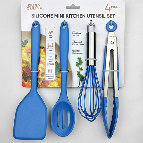 4-Piece Blue Mini Silicone Tool Set – Versatile, Non-Stick, and Stylish
