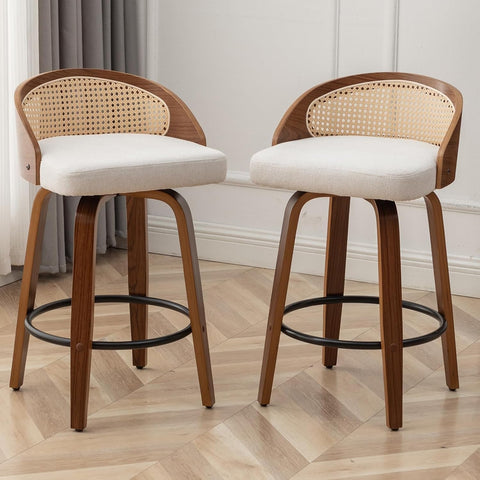 25" Beige Rattan Swivel Counter Stools (Set)