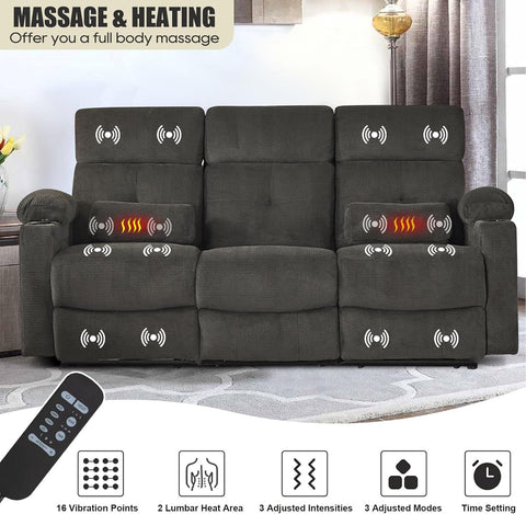 80 Inch Massage Recliner Sofa With Remote And USB Ports