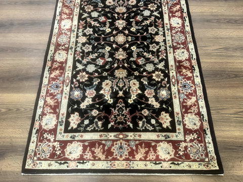 Black Sino Persian Rug 3x5, Wool with Silk Highlights, Floral, Fine 170 KPSI