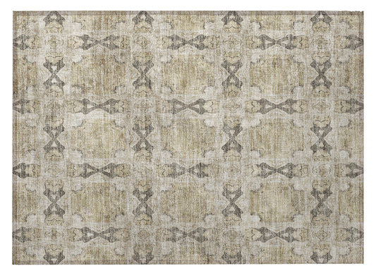 2' X 3' Beige and Gray Floral Medallion Washable Non Skid Indoor Outdoor Area Rug