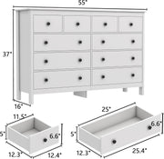 White 55 Inch Ten Drawer Dresser Modern Bedroom Storage