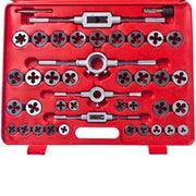 vidaXL Tap and Die Set with 111 pieces in red storage case for metric threading and repair tasks