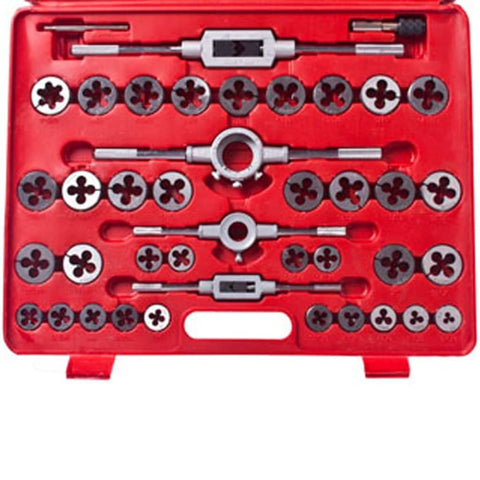 vidaXL Tap and Die Set with 111 pieces in red storage case for metric threading and repair tasks
