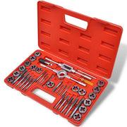 vidaXL Tap and Die Set with 40-piece carbon steel tools in red storage case for threading and rethreading tasks