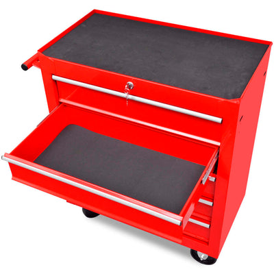 vidaXL Red Workshop Tool Trolley with 5 lockable sliding drawers and anti-slip lining on wheels