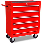 vidaXL Red Workshop Tool Trolley 5 Drawers