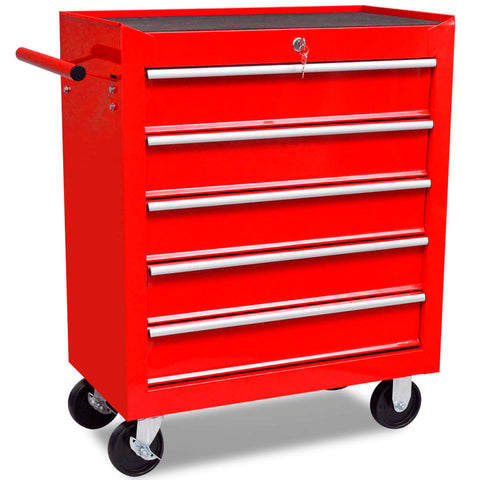 vidaXL Red Workshop Tool Trolley 5 Drawers
