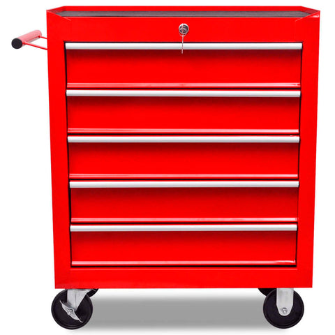 vidaXL Red Workshop Tool Trolley 5 Drawers