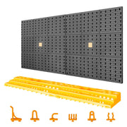 vidaXL Tool Wall black pegboard with 50 yellow hooks for organizing hand tools and accessories