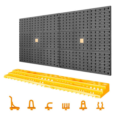 vidaXL Tool Wall black pegboard with 50 yellow hooks for organizing hand tools and accessories
