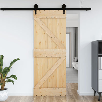 vidaXL Door NARVIK solid pine wood sliding barn door with rustic knots and space-saving design