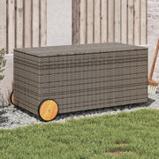 vidaXL outdoor storage deck box chest cabinet with PE rattan design and wheels for patio cushions and garden tools