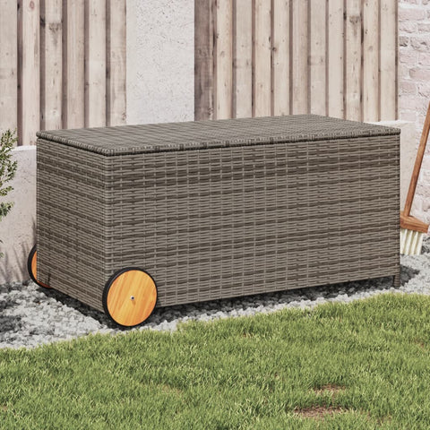 vidaXL outdoor storage deck box chest cabinet with PE rattan design and wheels for patio cushions and garden tools