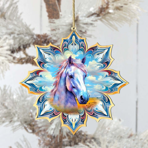 White Horse Snowflake Large Wooden Ornament by G. Debrekht - Nature Wildlife Decor - 8688433M