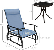 3-Piece Outdoor Gliders Set Bistro Set with Steel Frame, Tempered Glass Top Table for Patio, Garden, Backyard, Lawn, Light Blue