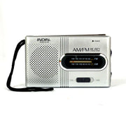 Silver BC-R21 Mini AM/FM portable radio with dual band reception and compact design