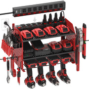 3 Layers Power Tool Organizer Wall Mount with Charging Station, Garage Tool Storage Rack Shelf with 8-Outlet Individual Switches Power Strip