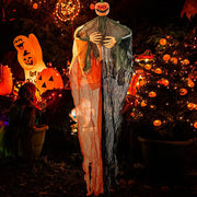 6 Feet Hanging Pumpkin Ghost with Red Glowing Eyes and Bendable Arms