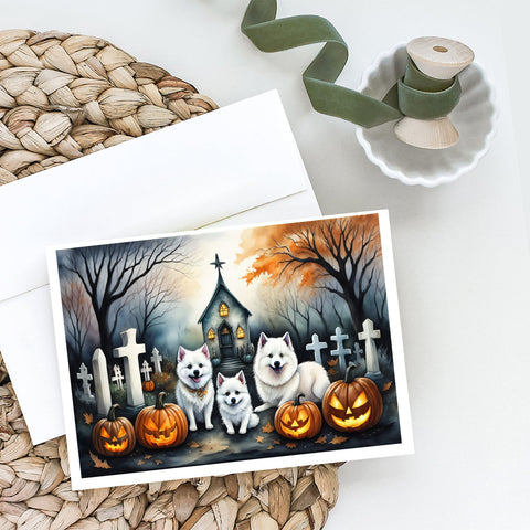 American Eskimo Spooky Halloween Greeting Cards Pack of 8