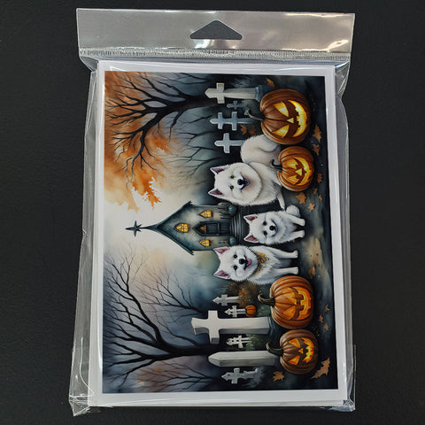 American Eskimo Spooky Halloween Greeting Cards Pack of 8