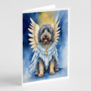 Bergamasco Sheepdog angel greeting card with blue and gold wings illustration