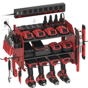 3 Layers Power Tool Organizer Wall Mount with Charging Station, Garage Tool Storage Rack Shelf with 8-Outlet Individual Switches Power Strip