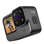 5K Action Camera V9-A with dual screens, 4K 60FPS, 170° wide-angle lens, waterproof up to 10M, and 64GB memory card in black