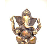 Two-tone brass Sitting Ganesha statue carved for yoga studio or sacred home space decor