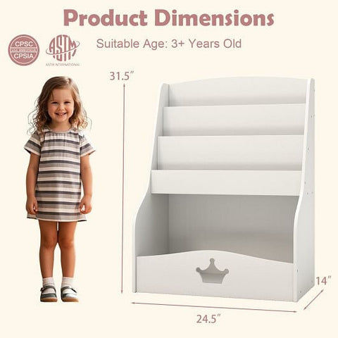 4-Tier Kids Bookshelf with Shelves and Compartment for Toddlers-White
