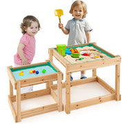 Wooden Sand and Water Tables with Protective Cover for Kids-Natural