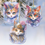 Beautiful Cats Decorative Eco Wood Ornaments Set of 3 by G. Debrekht - Christmas Decor - 8091033-S3