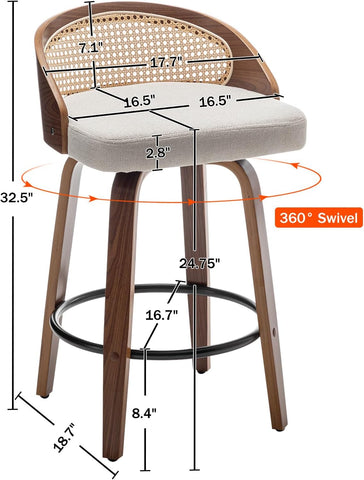 25" Beige Rattan Swivel Counter Stools (Set)