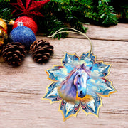 White Horse Snowflake Large Wooden Ornament by G. Debrekht - Nature Wildlife Decor - 8688433M