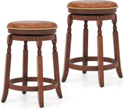 24" Swivel Bar Stools Set of 2, Farmhouse Counter Height Stools with Upholstered Seat & Rubber Wood Frame, round Backless Kitchen Stools, Barstools for Kitchen Island/Breakfast Nook, Walnut