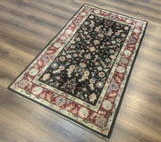 Black Sino Persian Rug 3x5, Wool with Silk Highlights, Floral, Fine 170 KPSI