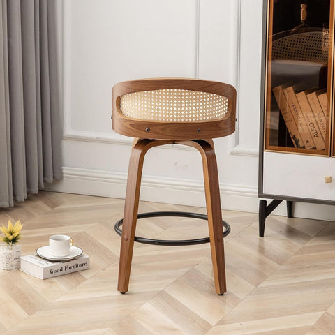 25" Beige Rattan Swivel Counter Stools (Set)