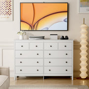 White 55 Inch Ten Drawer Dresser Modern Bedroom Storage