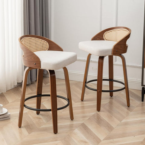 25" Beige Rattan Swivel Counter Stools (Set)