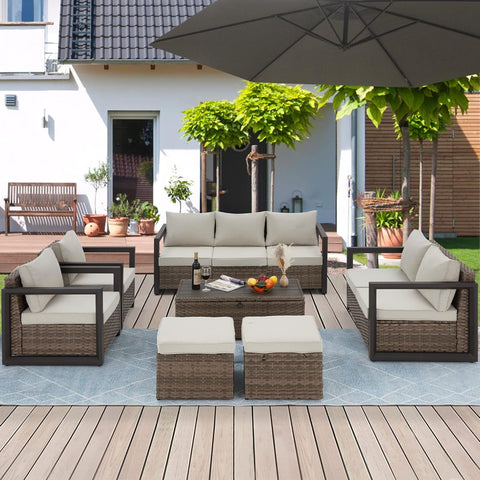 Aluminum Patio Furniture Set with Rattan Sectional Sofa