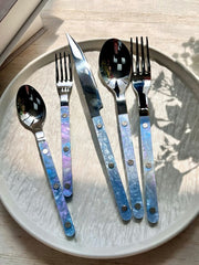 Set Of 10 Pcs Modern Nebula Cutlery, Bistrot Style Rivet Flatware Set
