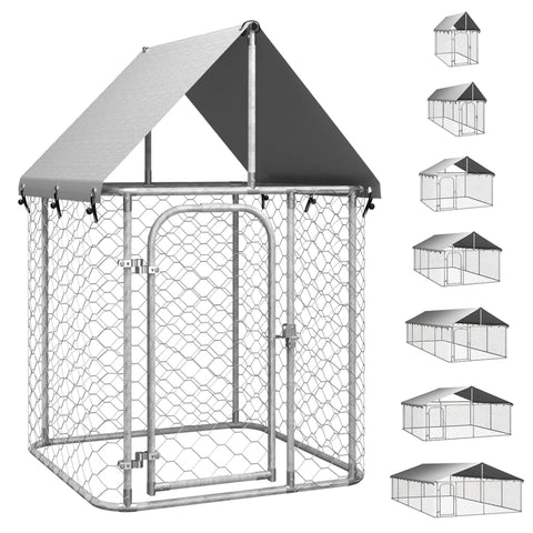vidaXL Outdoor Dog Kennel Dog Pen Pet Crate Kennel Playpen House with Roof