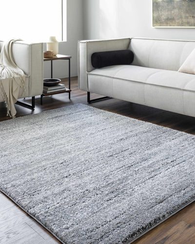 Washi Area Rug in light gray high pile polypropylene polyester blend in contemporary living room setting